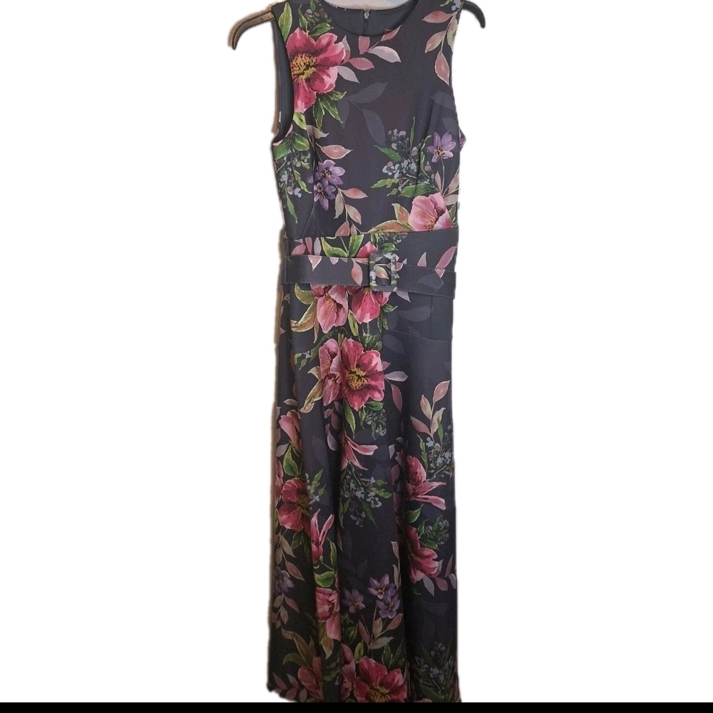 Floral Sleeveless Maxi Dress - Black and Pink